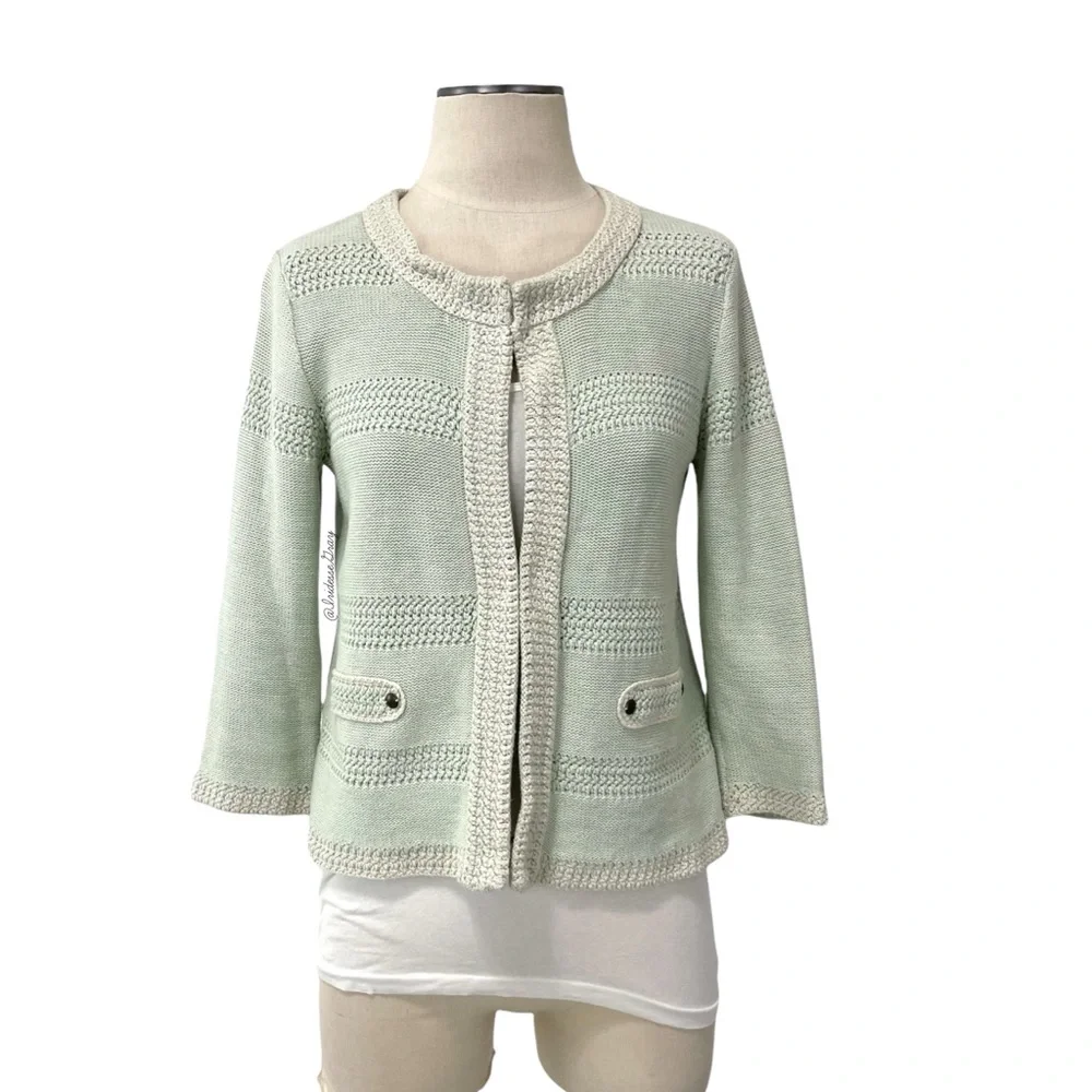CAbi- Mint Green Knit Society Cardigan Size Medium #203.